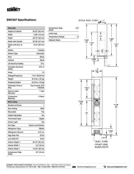 SUMMIT 6" Wide Built-In Wine Cellar (SWC007)