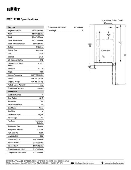 SUMMIT 12 Inch-Wide Built-In Wine Cellar (SWC1224B)