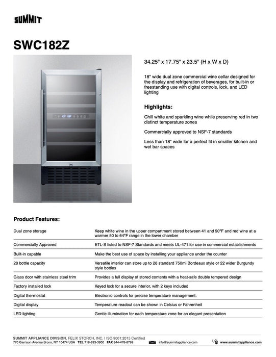 SUMMIT 18" Wide Built-In Wine Cellar (SWC182Z)