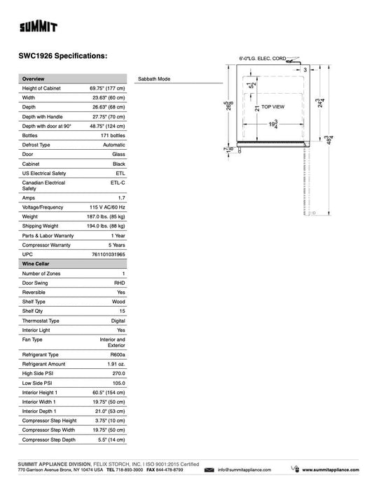 SUMMIT 24" Wide Wine Cellar (SWC1926)