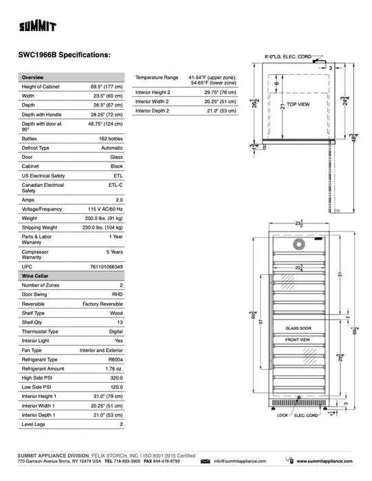 SUMMIT 24" Wide Dual Zone Wine Cellar (SWC1966B)