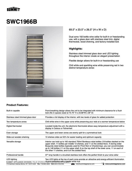 SUMMIT 24" Wide Dual Zone Wine Cellar (SWC1966B)