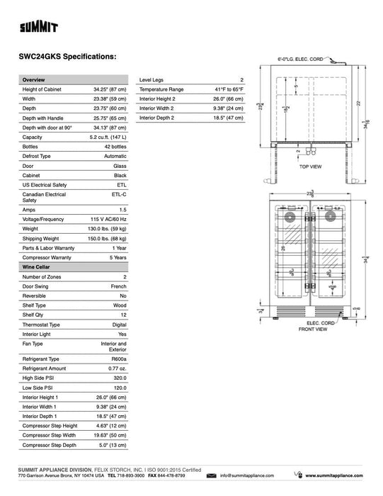 SUMMIT 24" Wide Built-In Wine Cellar (SWC24GKS)