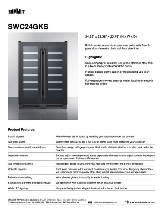 SUMMIT 24" Wide Built-In Wine Cellar (SWC24GKS)