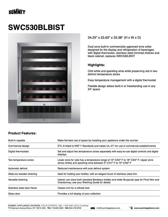 SUMMIT 24" Wide Built-In Wine Cellar (SWC530BLBIST)