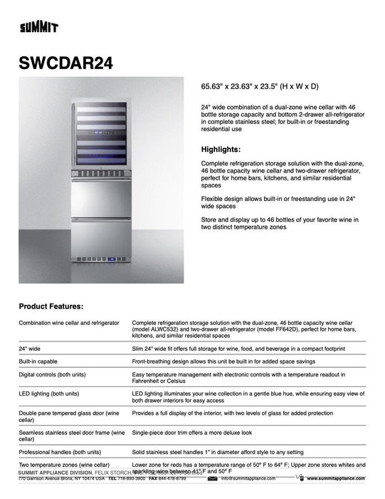 SUMMIT 24" Wide Combination Dual-Zone Wine Cellar and 2-Drawer All-Refrigerator (SWCDAR24)