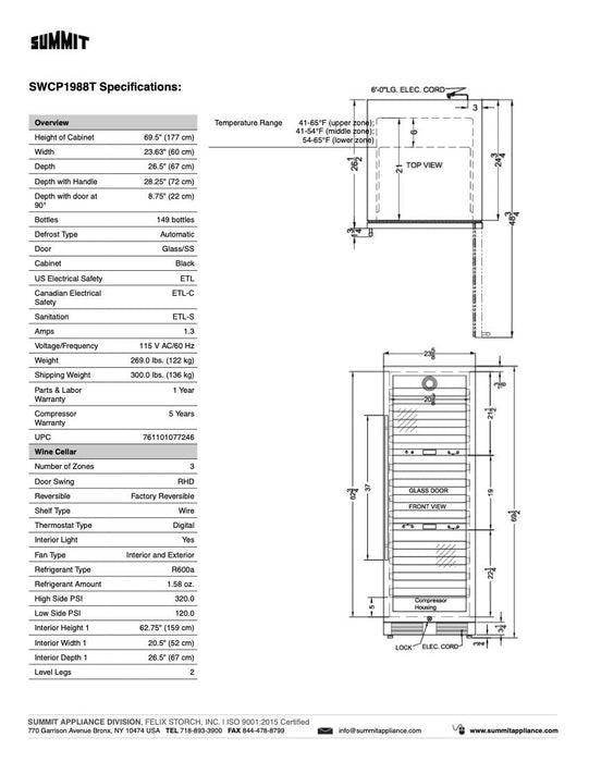 SUMMIT 24" Wide Triple Zone Wine Cellar (SWCP1988T)