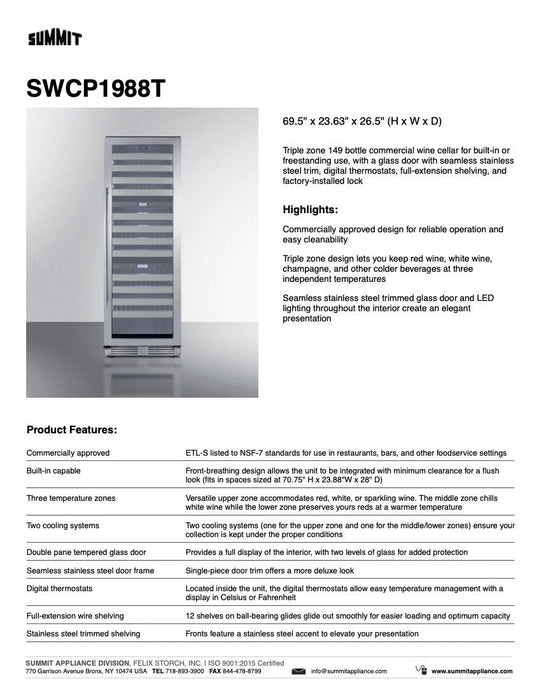 SUMMIT 24" Wide Triple Zone Wine Cellar (SWCP1988T)