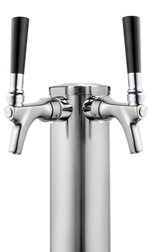 14" Tall Polished Stainless Steel 2-Faucet Infinity Draft Beer Tower - 100% Stainless Steel Contact