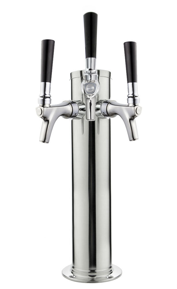 14" Tall Polished Stainless Steel 3-Faucet Infinity Draft Beer Tower - 100% Stainless Steel Contact