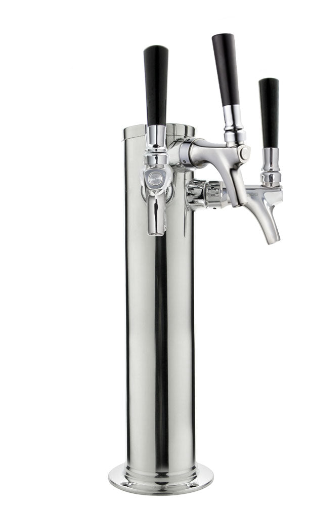 14" Tall Polished Stainless Steel 3-Faucet Infinity Draft Beer Tower - 100% Stainless Steel Contact