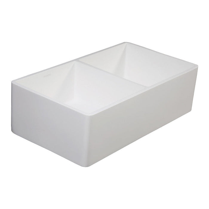 Kingston Brass Solid Surface Double Bowl Farmhouse Kitchen Sink, Matte White