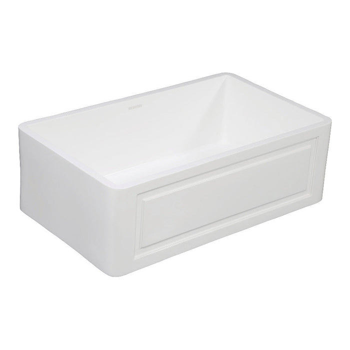 Kingston Brass Solid Surface Matte Stone Apron Front Farmhouse Single Bowl Kitchen Sink, Matte White