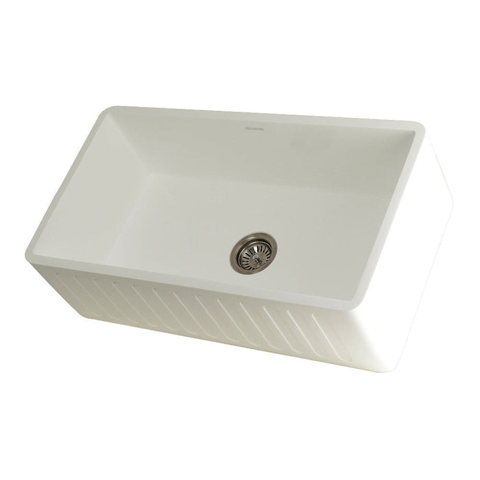 Kingston Brass Solid Surface Matte Stone Apron Front Farmhouse Single Bowl Kitchen Sink, Matte White