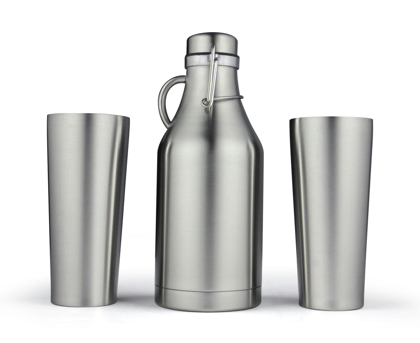 32-oz. Stainless Steel Beer Growler with 2 16-oz. Stainless Steel Pint Glasses