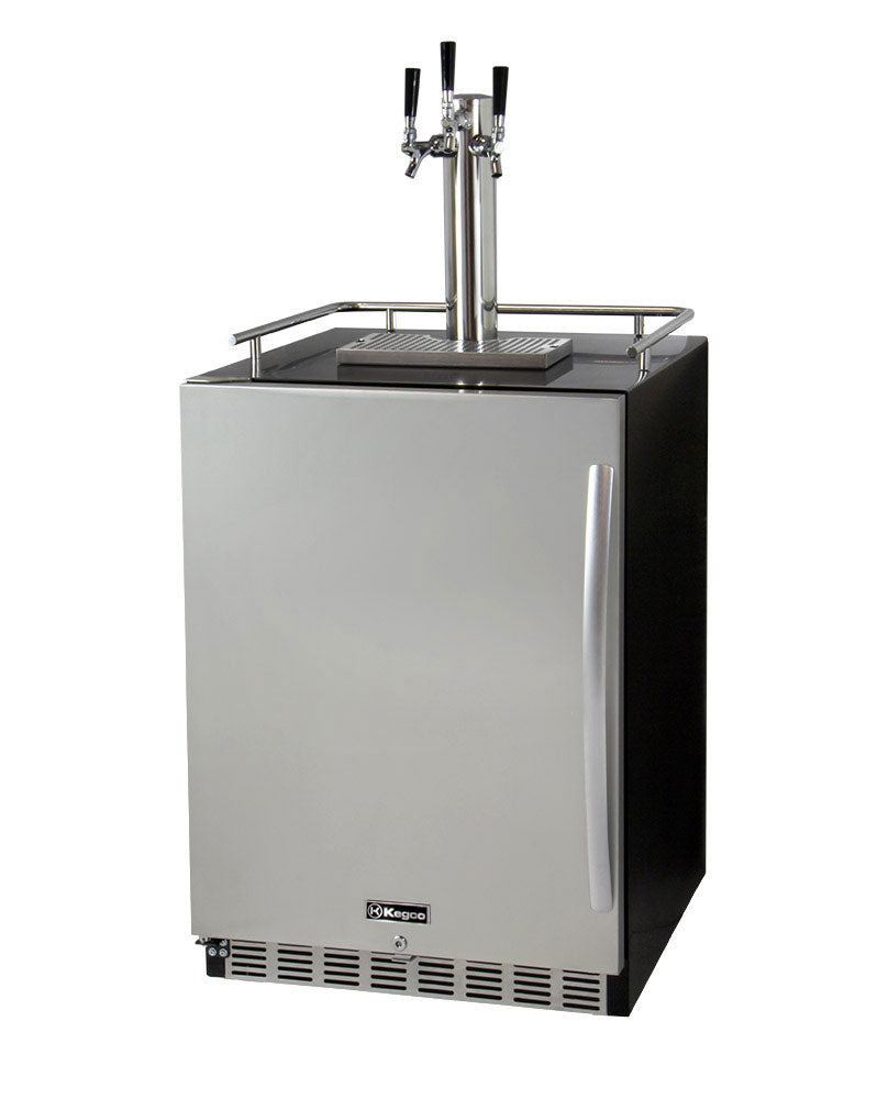 24" Wide Triple Tap Stainless Steel Built-In Left Hinge Digital Kegerator with Kit