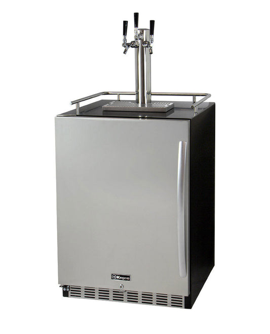 24" Wide Triple Tap Stainless Steel Built-In Left Hinge Digital Kegerator with Kit