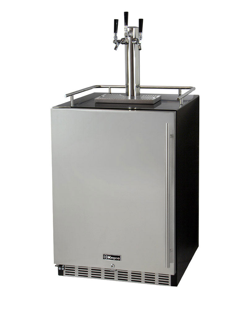 24" Wide Triple Tap Stainless Steel Built-In Left Hinge Digital Kegerator with Kit