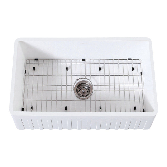 Kingston Brass 30 in. Farmhouse Kitchen Sink with Strainer and Grid, Matte White (KGKFA301810CD)