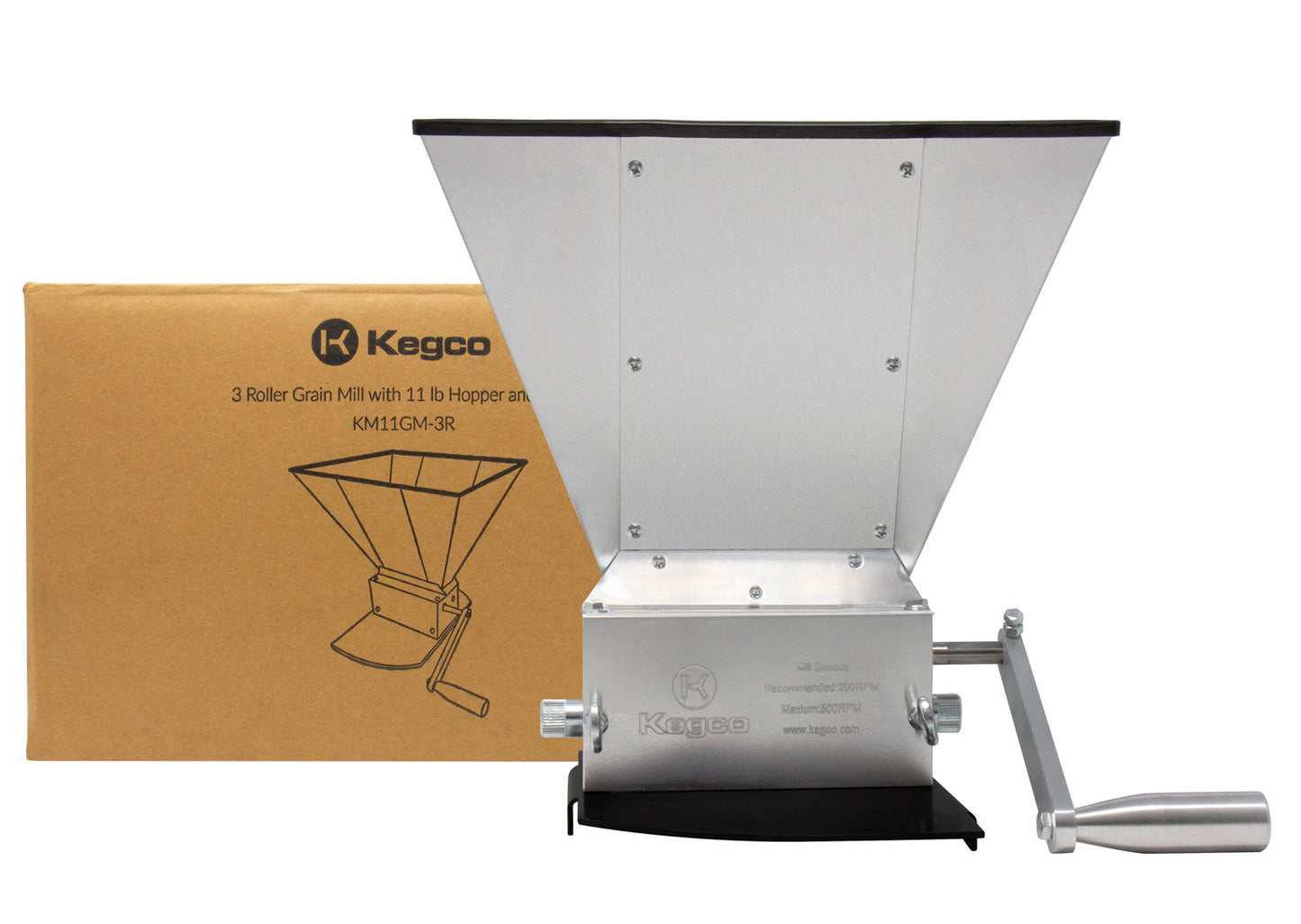 Grain Mill with 11 lb Hopper and 3 Rollers