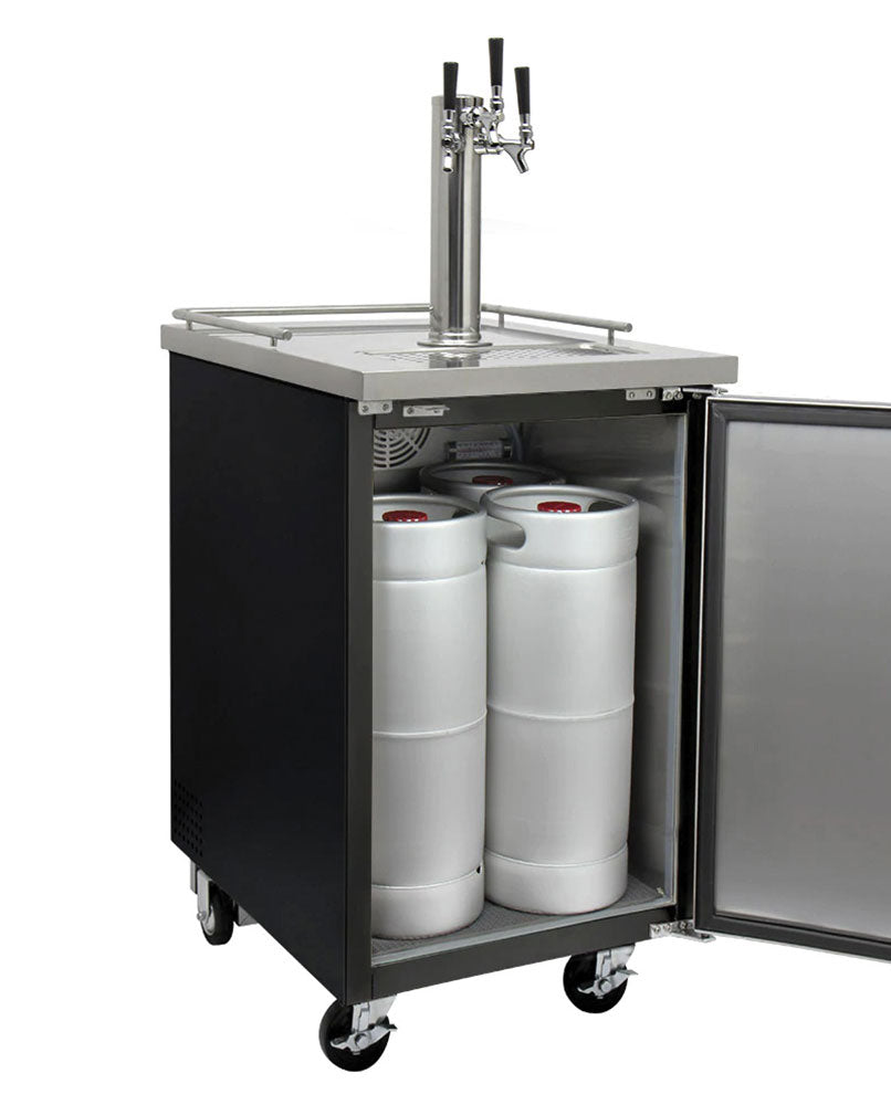 24" Wide Kombucha Triple Tap Black Commercial Kegerator