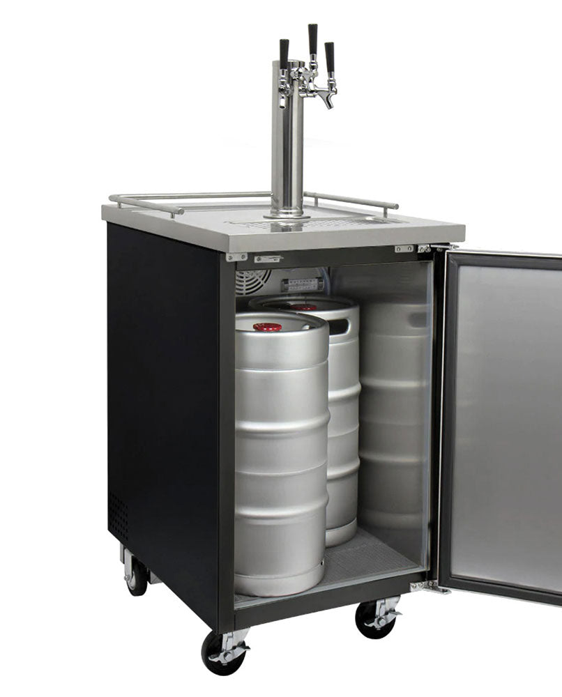 24" Wide Kombucha Triple Tap Black Commercial Kegerator