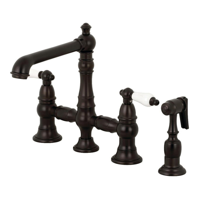 Kingston Brass English Country 8-Inch Bridge Kitchen Faucet with Sprayer (KS7275PLBS)