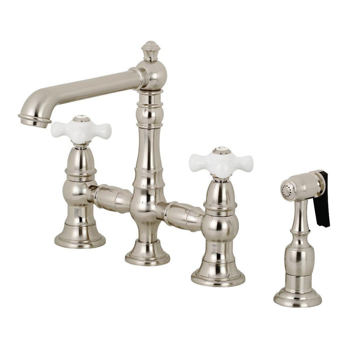Kingston Brass English Country 8" Bridge Kitchen Faucet with Sprayer (KS7278PXBS)