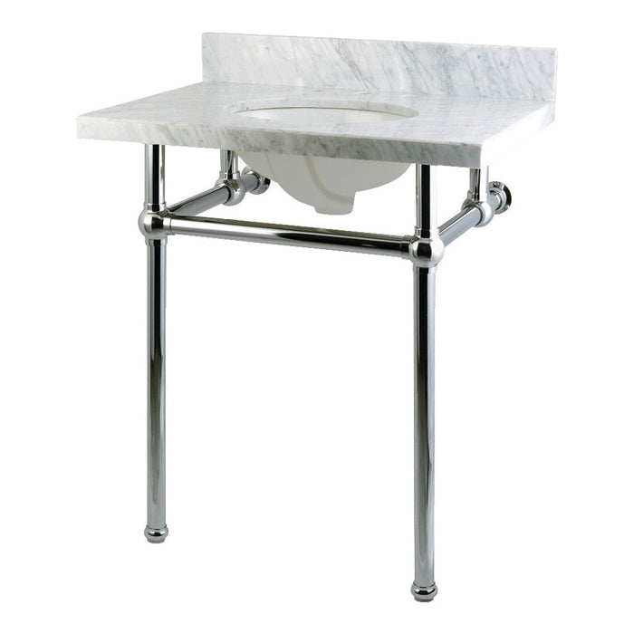 Kingston Brass Templeton 30" x 22" Carrara Marble Vanity Top with Brass Console Legs