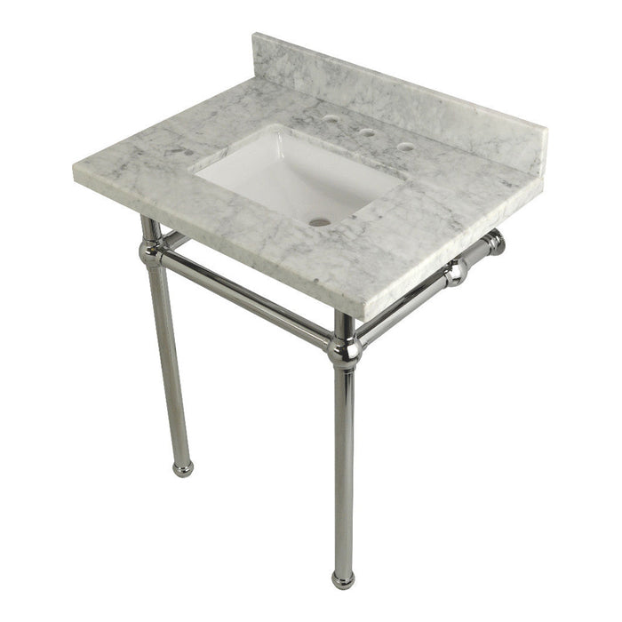 Kingston Brass Templeton 30" x 22" Carrara Marble Vanity Top with Brass Console Legs