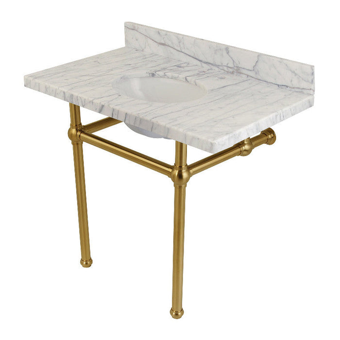 Kingston Brass Templeton 36" x 22" Carrara Marble Vanity Top with Brass Console Legs