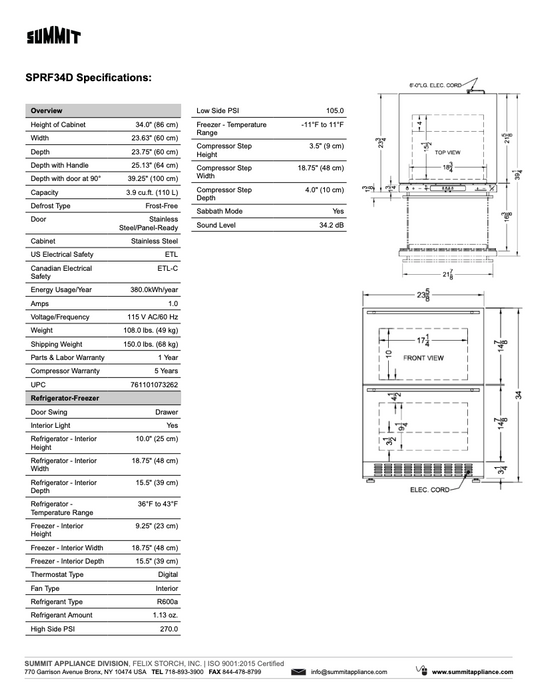 Summit 24" Wide 2-Drawer Refrigerator-Freezer (SPRF34D)