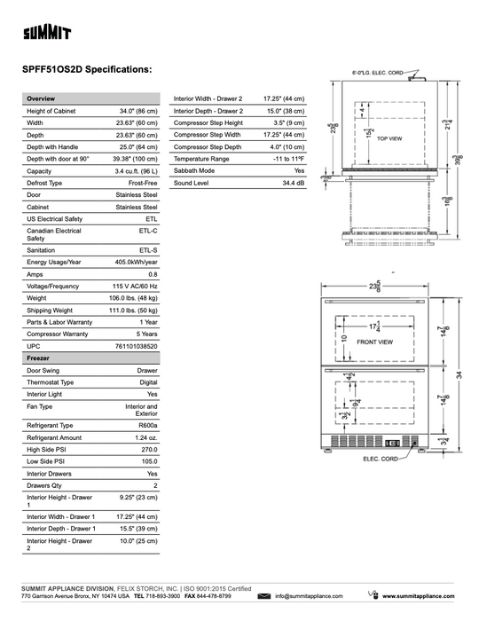 SUMMIT 24" 2-Drawer All-Freezer