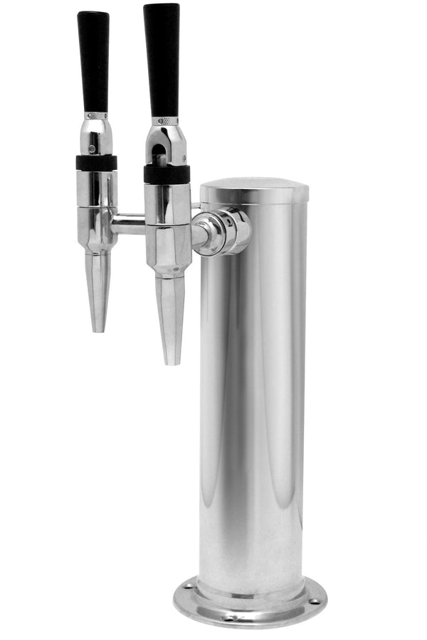 Two Tap Polished Stainless Steel Draft Beer Tower with Stout Beer Faucets