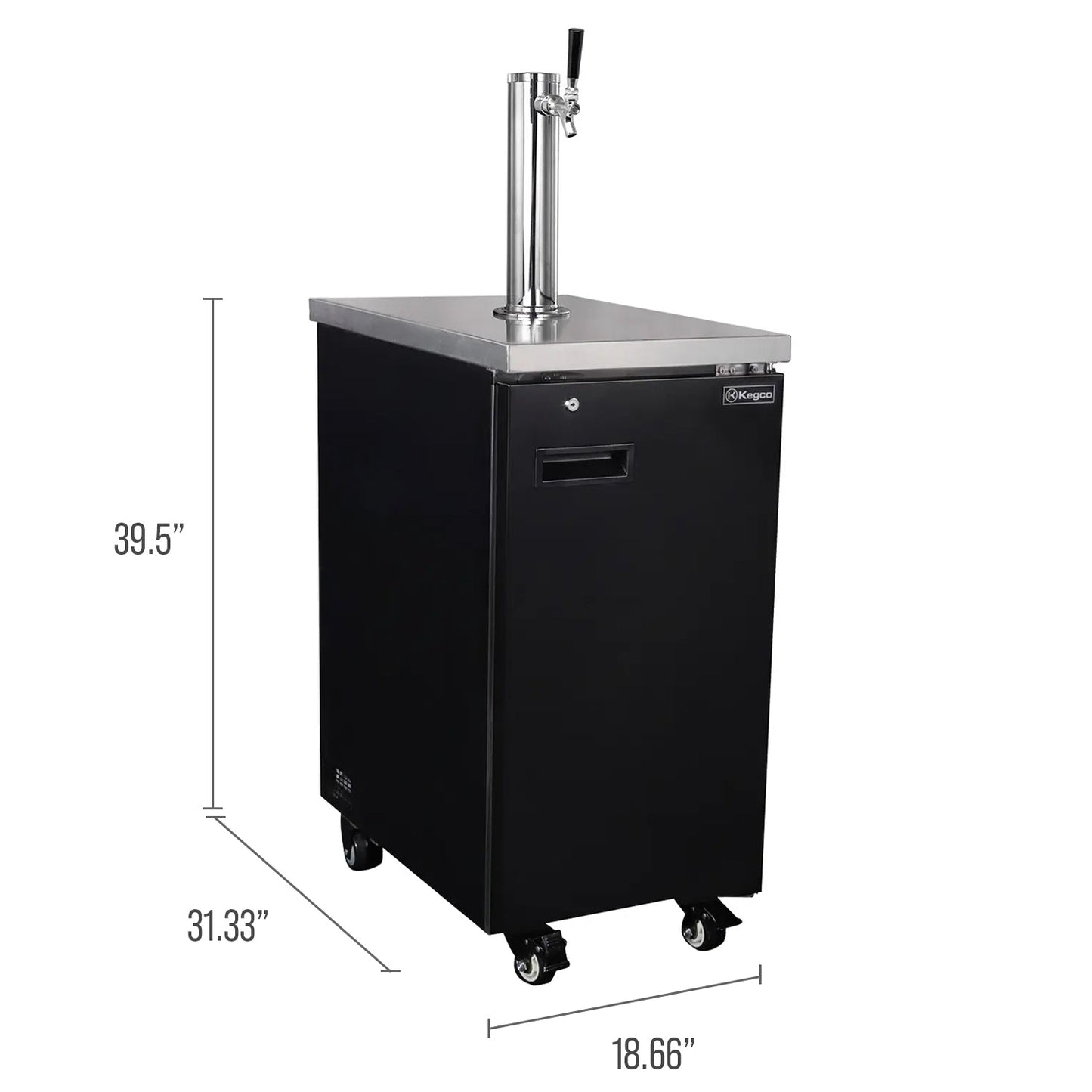 Slim 18" Wide Single Tap Black Commercial Kegerator