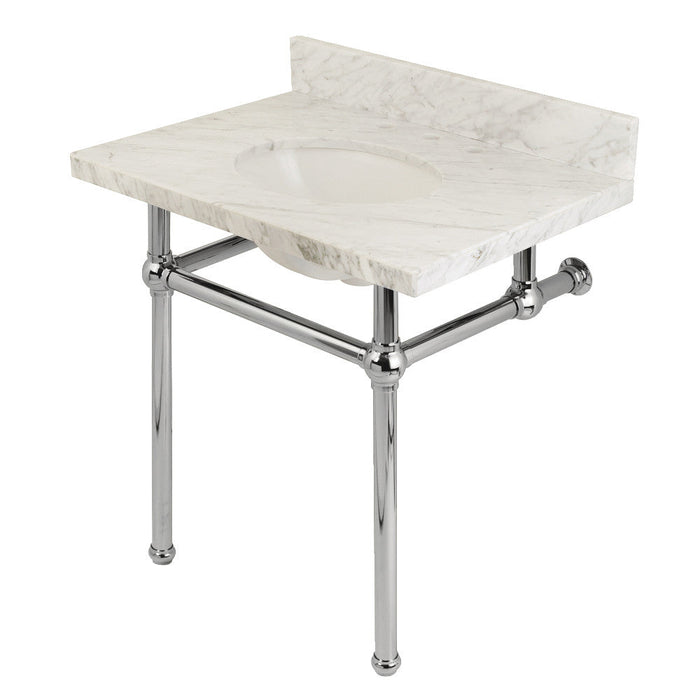 Kingston Brass Templeton 30" x 22" Carrara Marble Vanity Top with Brass Console Legs