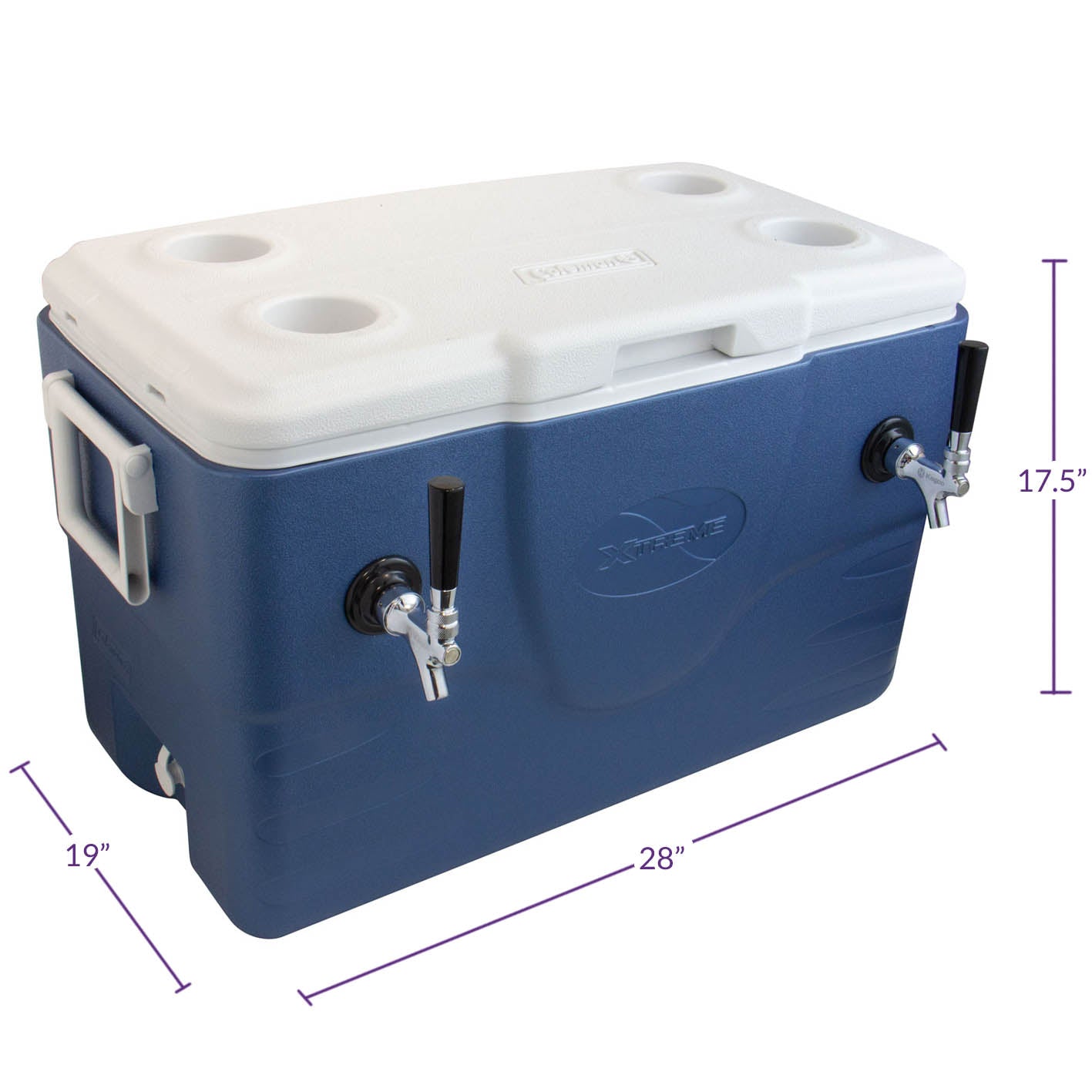 Xtreme Blue Double Tap 52 Qt. Beer Jockey Box with Side Mounted Faucets and Back Input