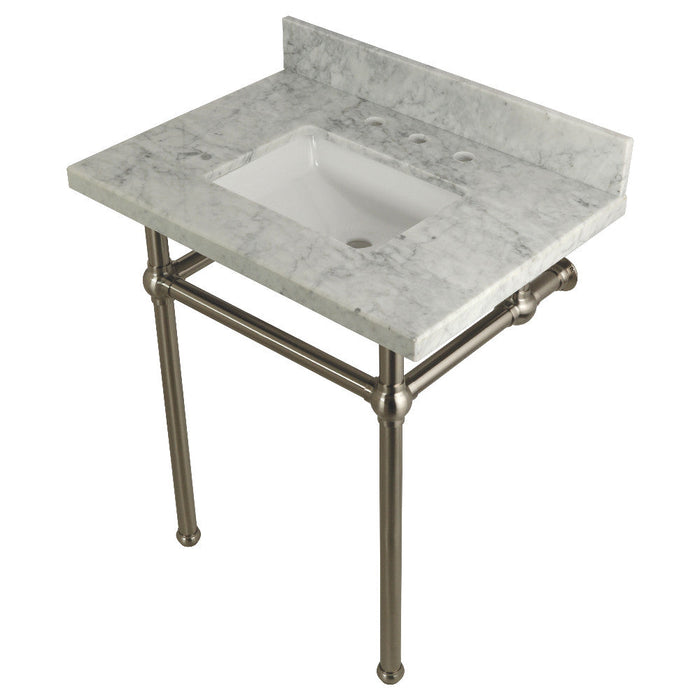 Kingston Brass Templeton 30" x 22" Carrara Marble Vanity Top with Brass Console Legs
