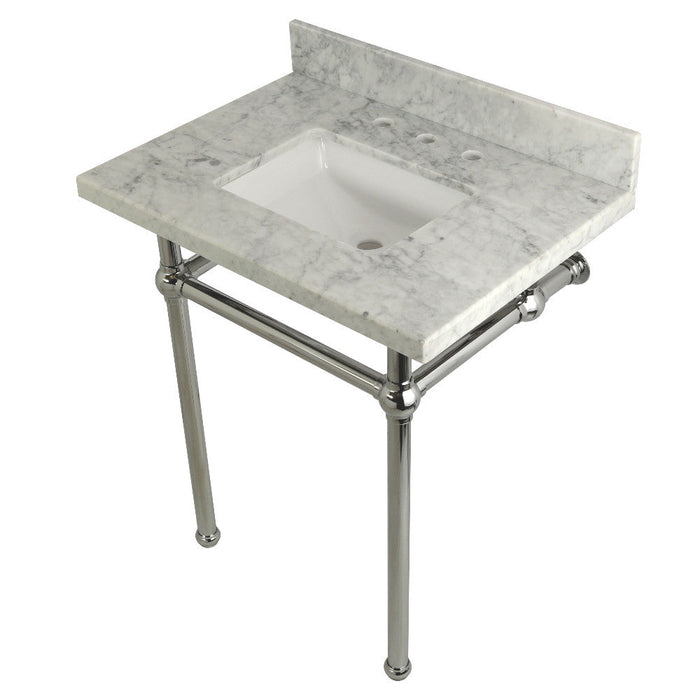 Kingston Brass Templeton 30" x 22" Carrara Marble Vanity Top with Brass Console Legs