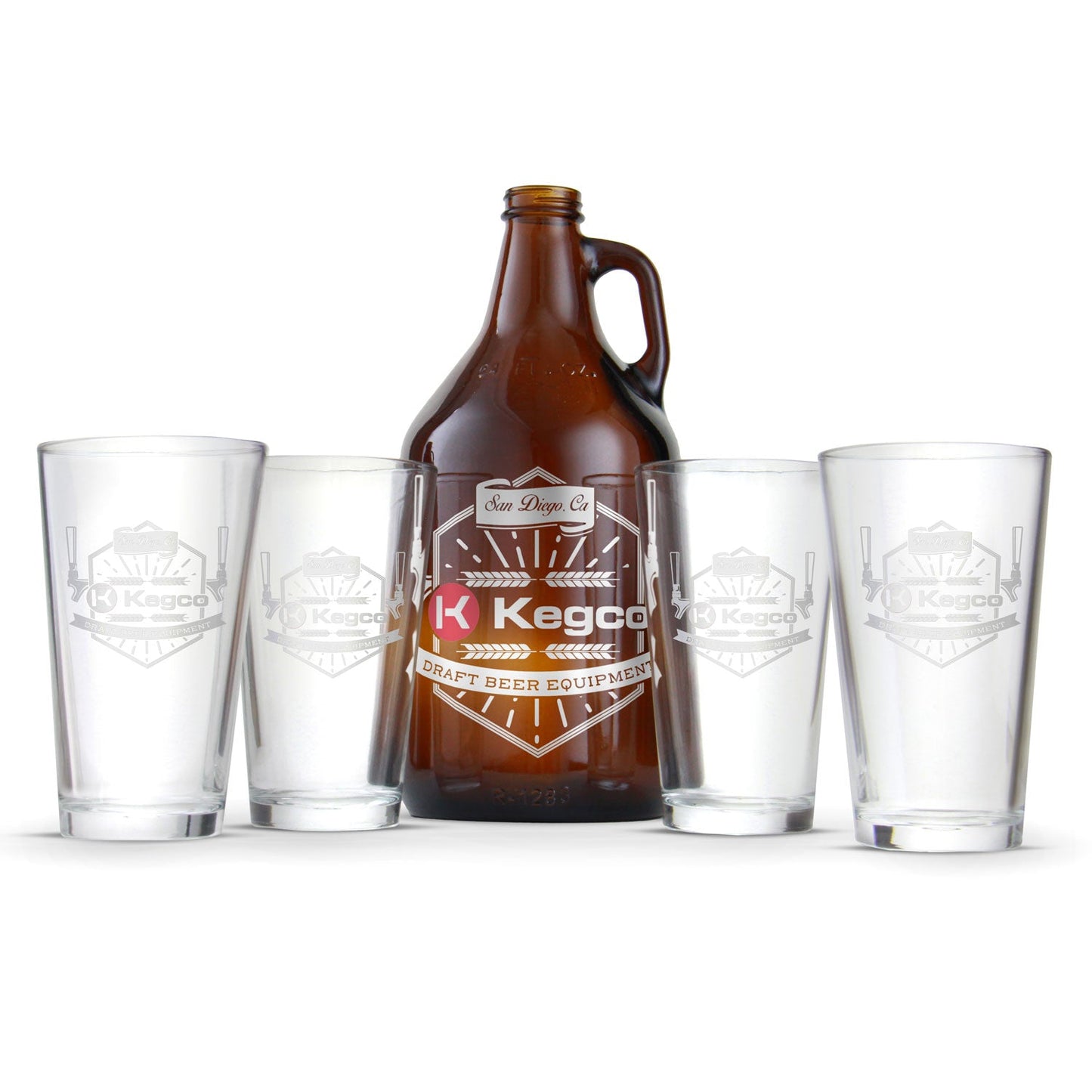 Amber 64-oz. Kegco Glass Beer Growler with 4 Kegco Pint Glasses