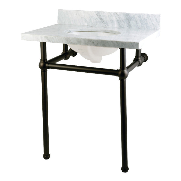 Kingston Brass Templeton 30" x 22" Carrara Marble Vanity Top with Brass Console Legs