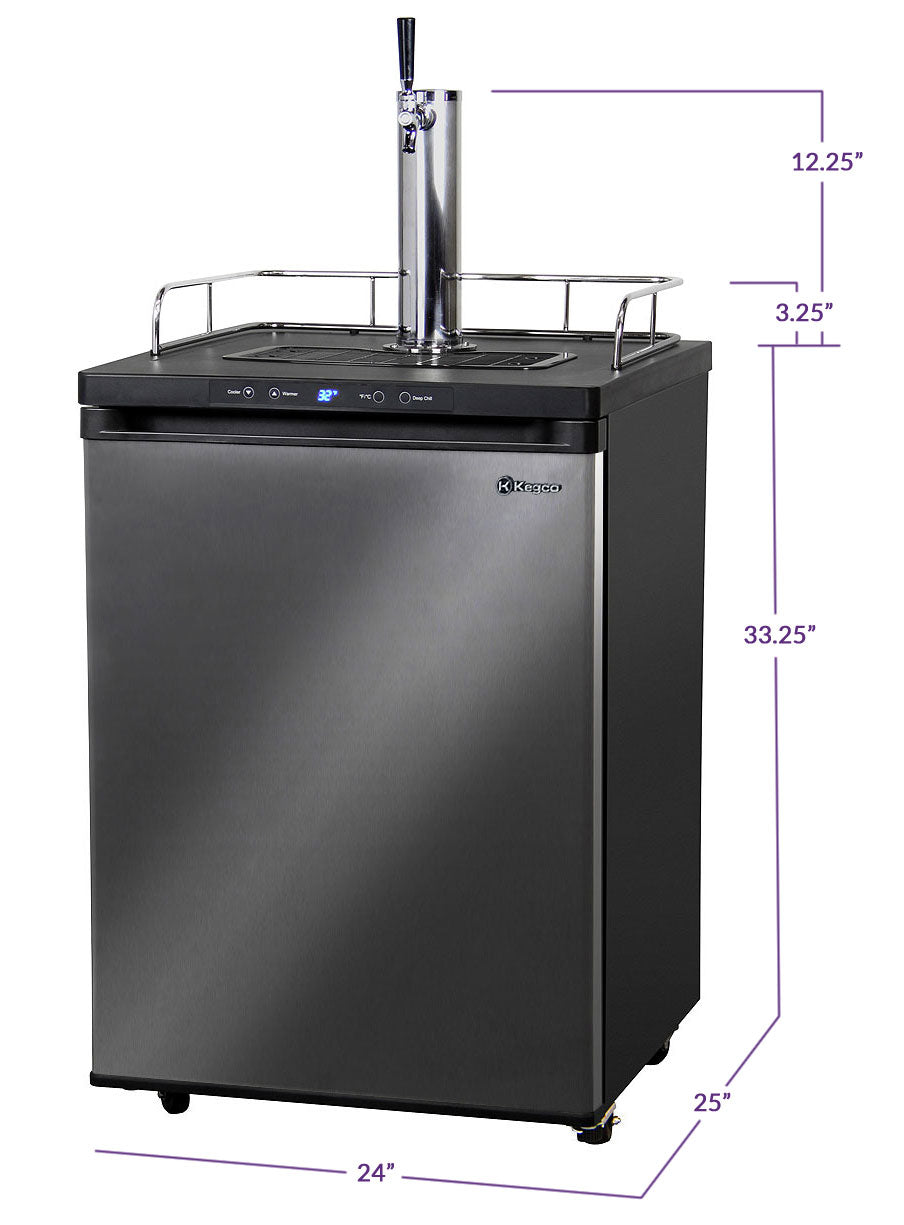 24" Wide Kombucha Single Tap Black Stainless Steel Kegerator