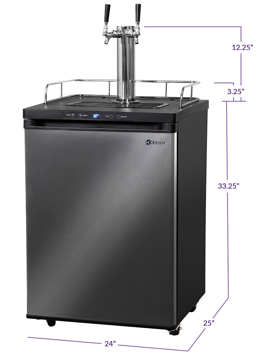 24" Wide Kombucha Dual Tap Black Stainless Steel Kegerator