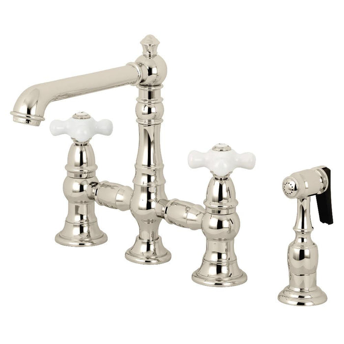 Kingston Brass English Country 8" Bridge Kitchen Faucet with Sprayer (KS7278PXBS)