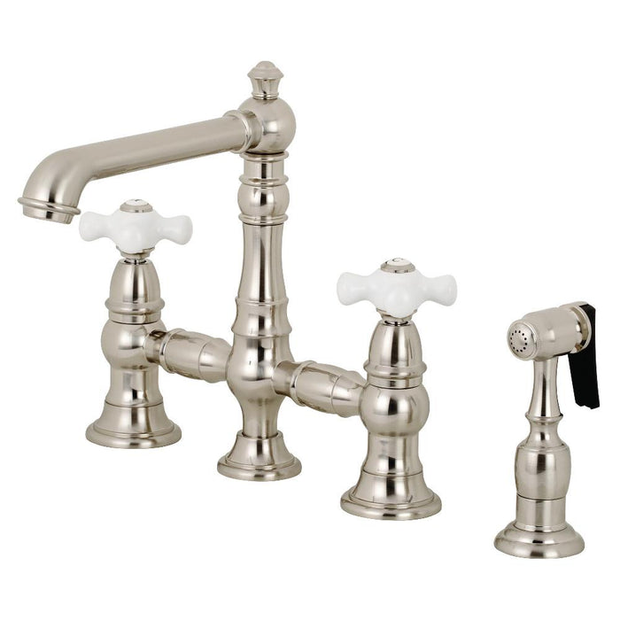 Kingston Brass English Country 8" Bridge Kitchen Faucet with Sprayer (KS7278PXBS)