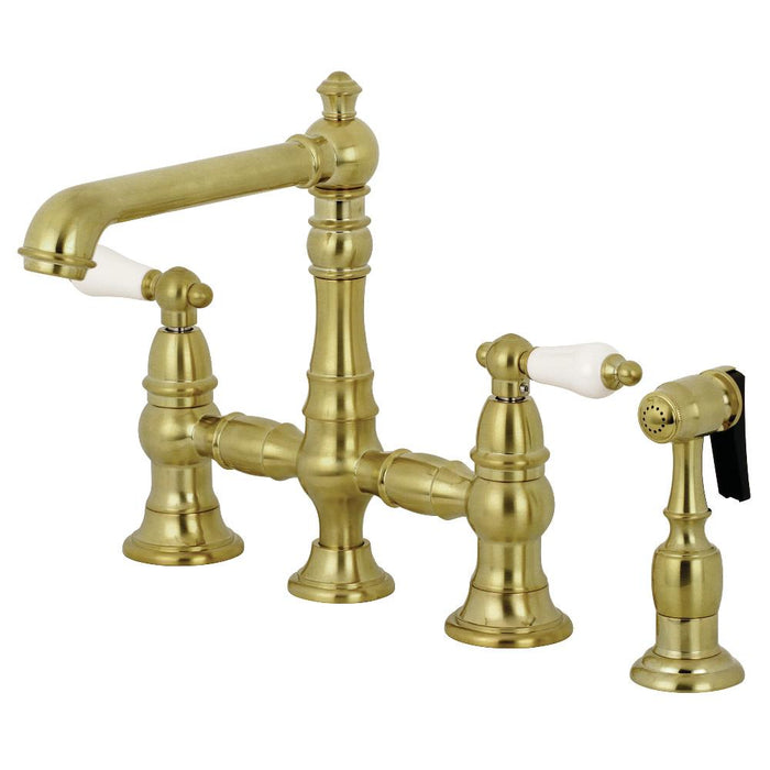 Kingston Brass English Country 8-Inch Bridge Kitchen Faucet with Sprayer (KS7275PLBS)