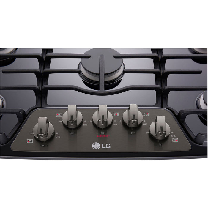 LG 36-In. Gas Cooktop with 17K BTU Center Burner in Black Stainless Steel (LCG3611BD)