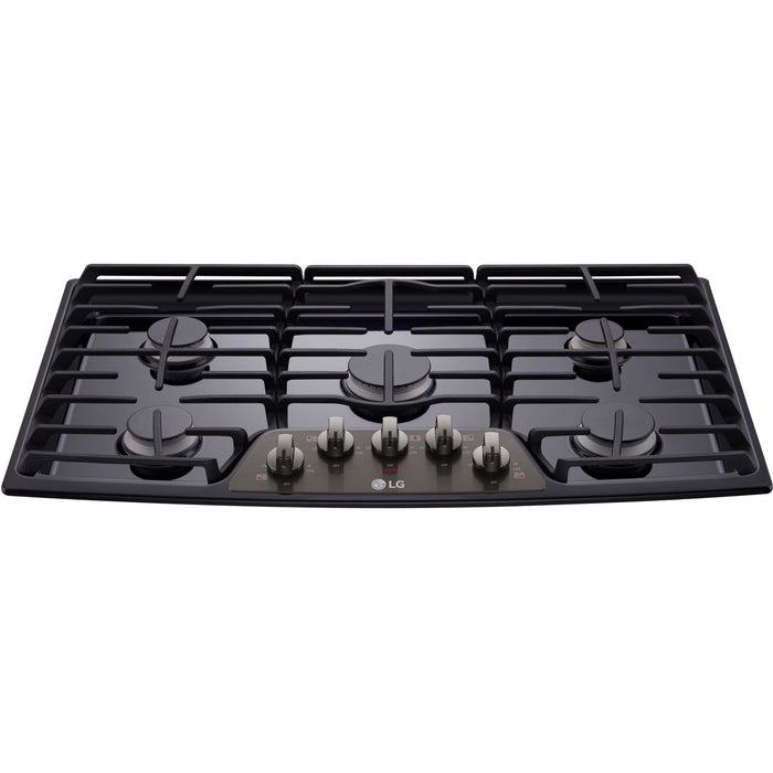 LG 36-In. Gas Cooktop with 17K BTU Center Burner in Black Stainless Steel (LCG3611BD)