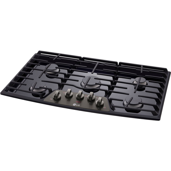 LG 36-In. Gas Cooktop with 17K BTU Center Burner in Black Stainless Steel (LCG3611BD)