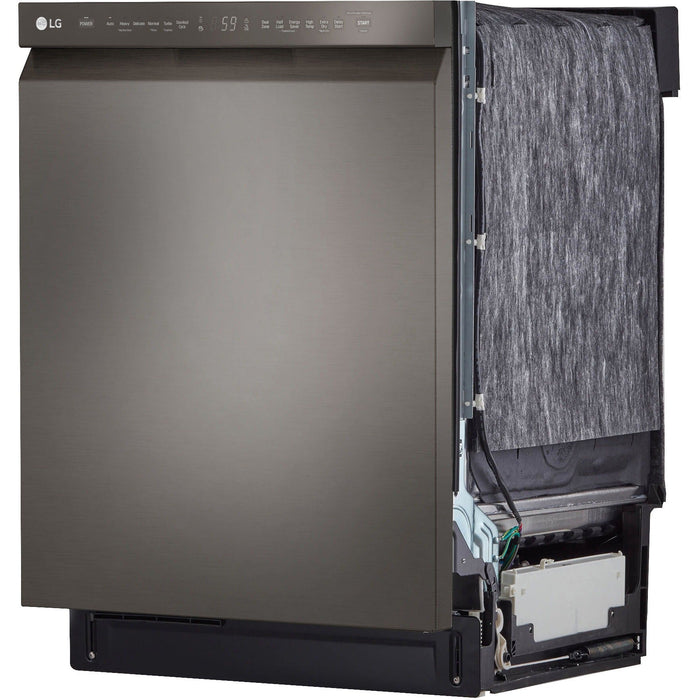 LG 4-Piece Black Stainless Kitchen Appliance Package with Range, French Door Refrigerator, Microwave, and Dishwasher (4KAP-LRLRLDLM6D)